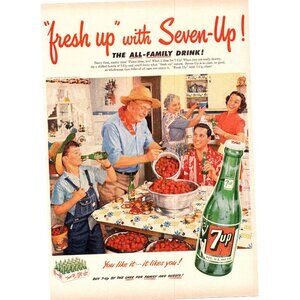 1952 7up 7-Up Soda Strawberry Picking Harvest Vintage Print Ad Canning Wall Art